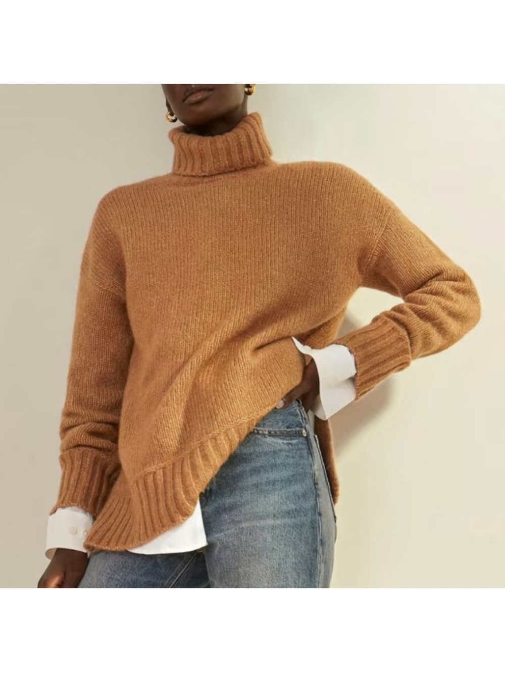 Everlane Camel The Cloud Turtleneck Chunky Knit Sweater